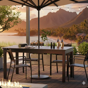 English Elm 63"-92" Extendable Aluminum Patio Dining Table Powder Coated Seats up to Ten Outdoor B082P455120