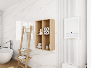 English Elm 24 Inch Wall Mounted Oak Shelving Unit Two Open Compartments for Bathroom or Study W1972P457946