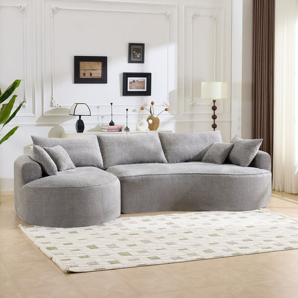 English Elm 124.5-inch Curved Chenille Sectional Sofa with Pillows Deep Seat Living Room Couch Grey W3612S00033