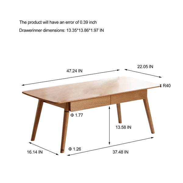 English Elm Center Table - Solid Oak Coffee & Study Desk With Storage Drawers, Easy Assembly & Durable Design W1283P290005