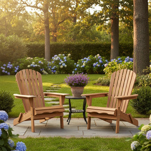 English Elm Outdoor Solid Hemlock Adirondack Chair Set Two Foldable Slatted Patio Seats W2640P400927