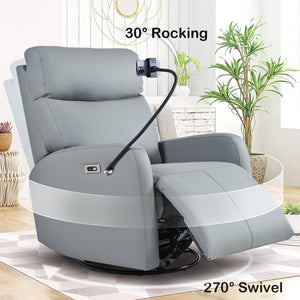 English Elm 270° 270° Power Swivel Recliner Chair with USB Ports, 30° Rocking, 95–150° Recline for Small Spaces Blue Gray W1028S00040