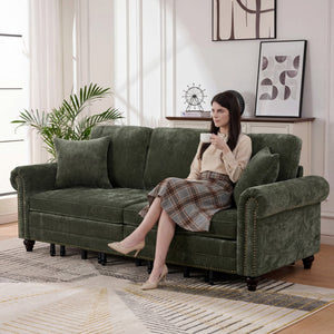 English Elm 86" Chenille Sleeper Sofa with Nailhead Rolled Arms Three Seat Convertible for Any Room Green W3373S00088