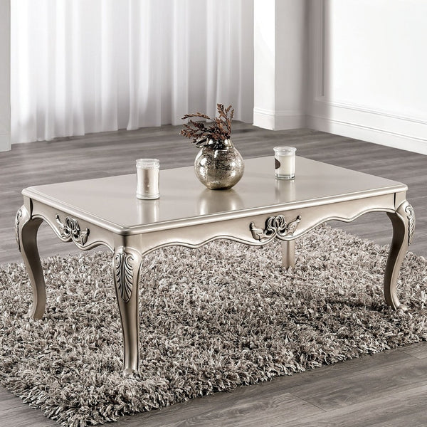English Elm Traditional Coffee Table With Cabriole Legs, Ornate Carvings & Elegant Champagne Finish - Solid Wood B2741P361130-GIGA