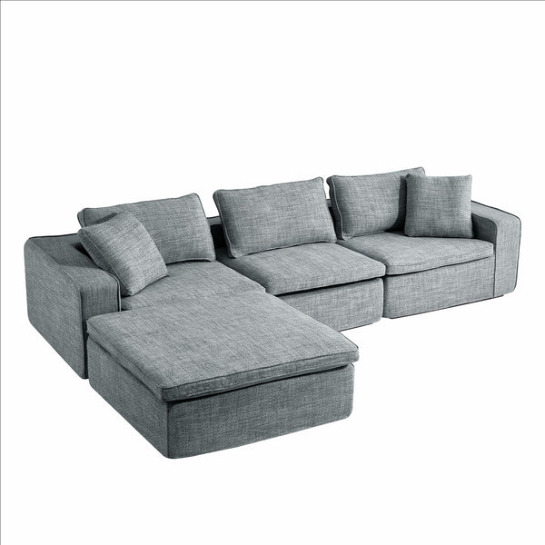 English Elm Cloud Couch Modular 4 Seater Sofa with Washable Linen and Pocket Spring Cushions Dark Gray W1765S00142