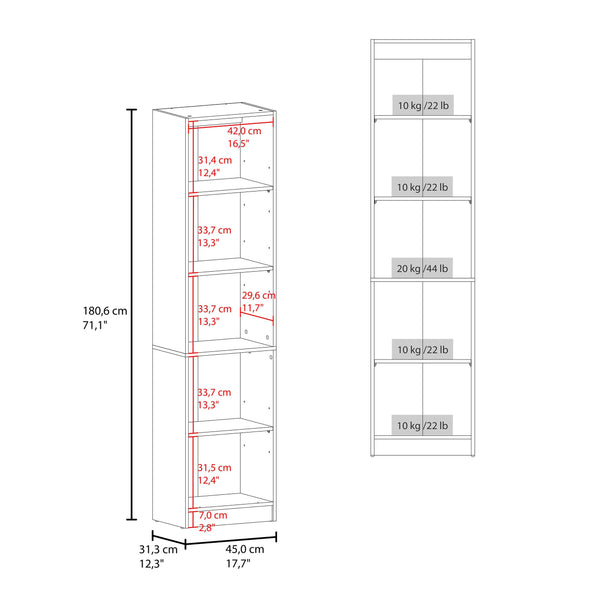 English Elm White Five Shelf Bookcase Slim Floor to Ceiling Open Storage Unit for Living Room B062P486464