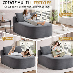 English Elm 67.5''chaise Lounge Oversized Corduroy Sleeper Sofa with Deep Seat and Two Pillows Dark Grey W1803P409165