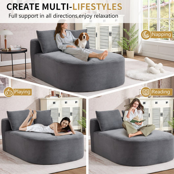 English Elm 67.5''chaise Lounge Oversized Corduroy Sleeper Sofa with Deep Seat and Two Pillows Dark Grey W1803P409165