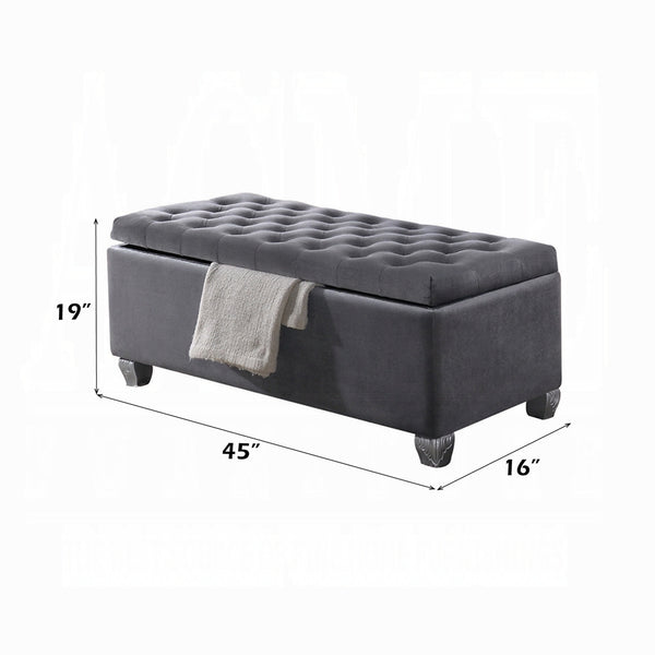 English Elm Rebekah Velvet Storage Bench Gray — Button-Tufted Backless Upholstered Seat, Eucalyptus Frame, 300lb Capacity B2726P345221