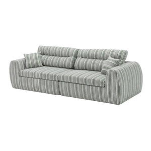 English Elm Chenille Stripe Velvet Sofa Three Seat Minimalist Upholstered Couch for Living Room Sage Green,White+Green W5532S00015