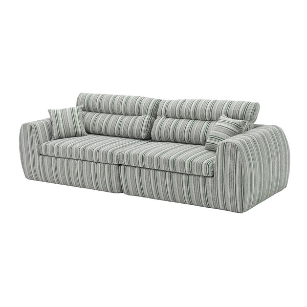 English Elm Chenille Stripe Velvet Sofa Three Seat Minimalist Upholstered Couch for Living Room Sage Green,White+Green W5532S00015