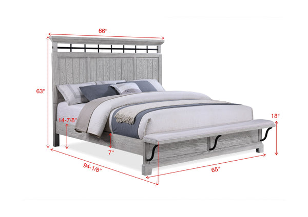 English Elm 1pc Rustic Charm Queen Bed with Soft Greige Finish, Natural Wood Grain Footboard Bench Panel Gray 86 L x 9.75 W x 5.5 H B2741S00189