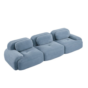 English Elm 3-seat Modular Corduroy Sectional Sofa Ergonomic Curved Design for Living Rooms Blue W714S01248