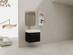 English Elm 24 Inch Wall-Mounted Bathroom Vanity Set With Thick Resin Sink, Storage Rack & Soft-Close Doors W999S00366