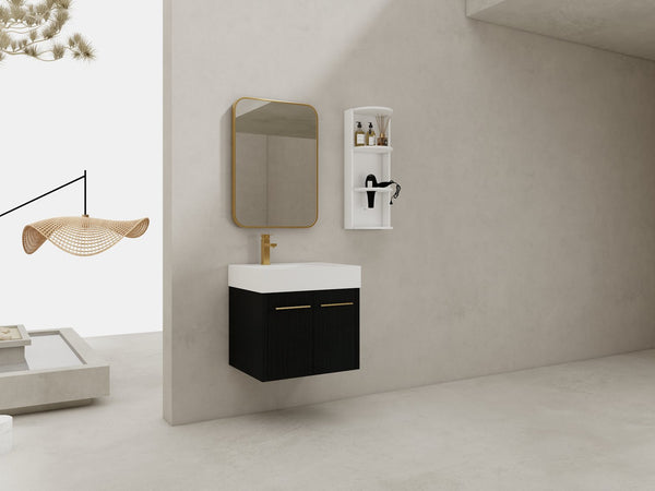 English Elm 24 Inch Wall-Mounted Bathroom Vanity Set With Thick Resin Sink, Storage Rack & Soft-Close Doors W999S00366