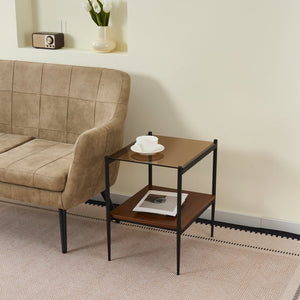 English Elm Set Of 2 Modern Rectangle End Tables With Tempered Glass Top & Mdf Shelf For Stylish Living Rooms W241P184253-GIGA