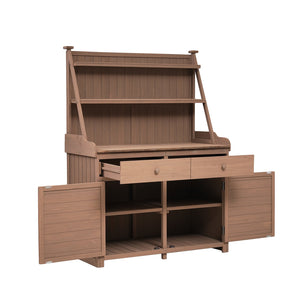 English Elm [Assembly 65inch Garden Potting Bench Table Fir Wood Workstation with 3-Tier Shelves Drawers Cabinet for Organization and Durability Brown N717P220217D