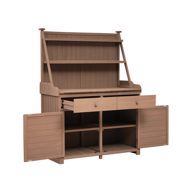 English Elm [Assembly 65inch Garden Potting Bench Table Fir Wood Workstation with 3-Tier Shelves Drawers Cabinet for Organization and Durability Brown N717P220217D