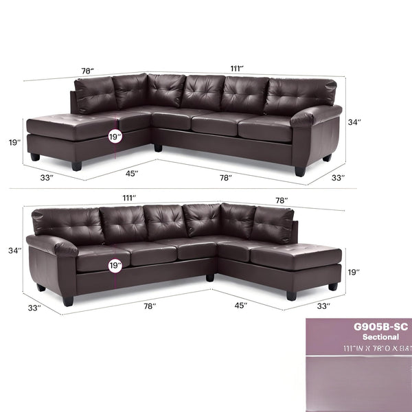 English Elm Gallant Upholstered Sectional Sofa with Reversible Chaise and Removable Backs Cappuccino B078S00119
