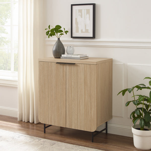 English Elm Walker Edison - Modern Coastal Oak Fluted Storage Console with Soft-Close Doors, Adjustable Shelf, Scandi Style B185P169150