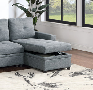 English Elm Black Polyfiber Convertible Sectional Sofa with Pull-Out Bed, Reversible Storage Chaise, 2-Pc Modern Living Room Seating B011S01020