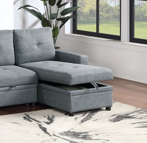 English Elm Black Polyfiber Convertible Sectional Sofa with Pull-Out Bed, Reversible Storage Chaise, 2-Pc Modern Living Room Seating B011S01020