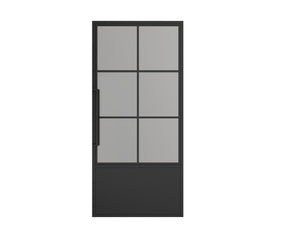 English Elm 30 in Matte Black Steel Sliding Barn Door Frosted Glass Privacy Panel with Hardware B2763P483216