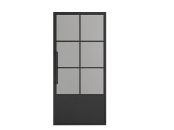 English Elm 30 in Matte Black Steel Sliding Barn Door Frosted Glass Privacy Panel with Hardware B2763P483216