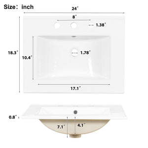 English Elm Modern 24 Inch Bathroom Vanity Solid Wood Cabinet with Ceramic Sink and Soft Close Storage Black N729P292859B