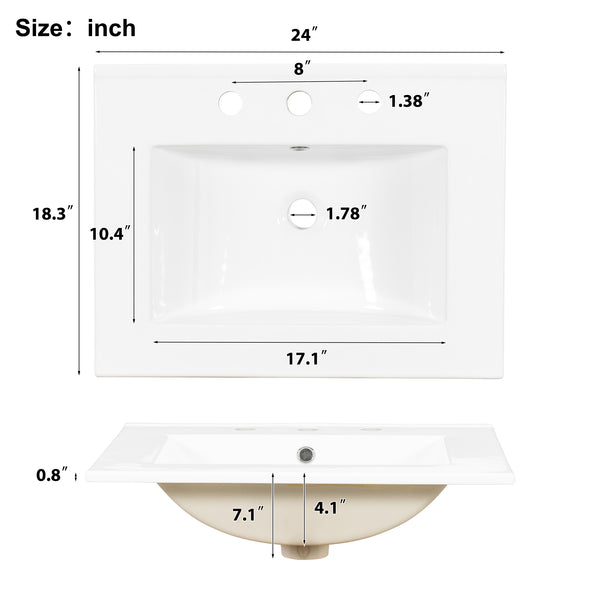 English Elm Modern 24 Inch Bathroom Vanity Solid Wood Cabinet with Ceramic Sink and Soft Close Storage Black N729P292859B