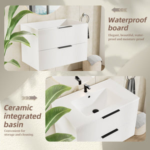 English Elm 075 Floating Wall Mounted Bathroom Vanity Cabinet with Soft Close Drawers Matte Finish White W3520P345979