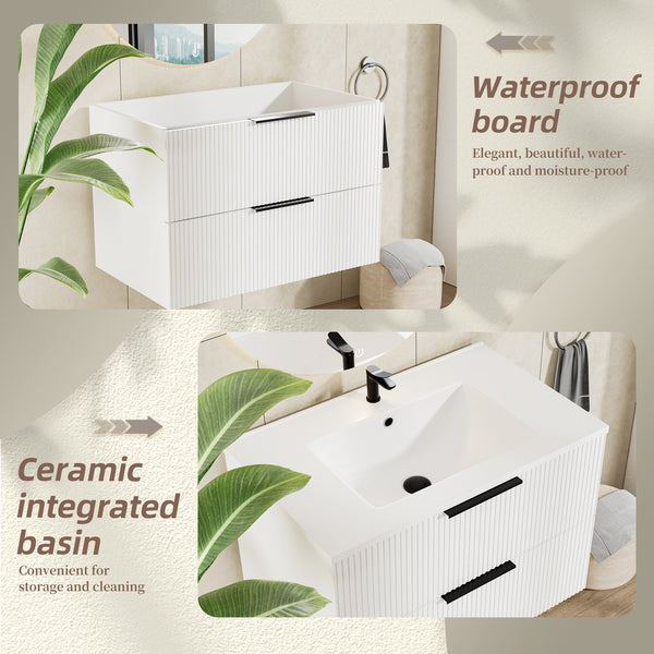 English Elm 075 Floating Wall Mounted Bathroom Vanity Cabinet with Soft Close Drawers Matte Finish White W3520P345979