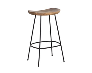 Sunpan Indra Counter Stool - Elegant Coastal Design with Solid Mango Wood Seat & Sturdy Black Iron Frame