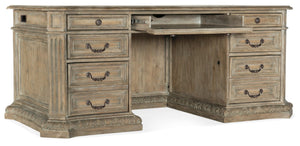 Hooker Furniture Castella Executive Desk With Chevron Veneer, Bonded Leather Top, Locking File Drawers & Antique Slate Finish 5878-10563-80