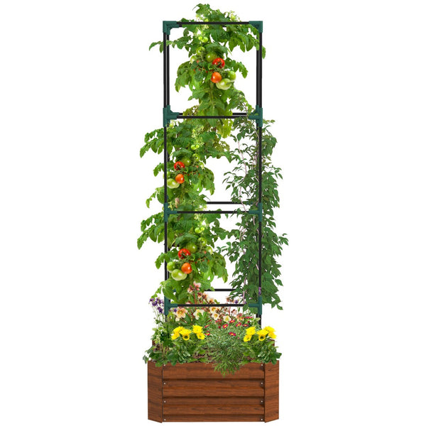 English Elm Outsunny Galvanized Steel Raised Garden Bed With Trellis, Perfect For Vegetables, Vines & Flowers W2225P174400-GIGA