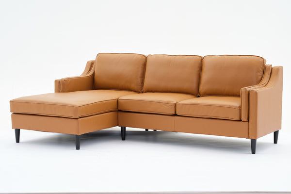 English Elm 94.5 Inch L-Shaped Genuine Leather Sofa With Left Chaise Lounge - Modern Tan Sectional Comfort W791S00022
