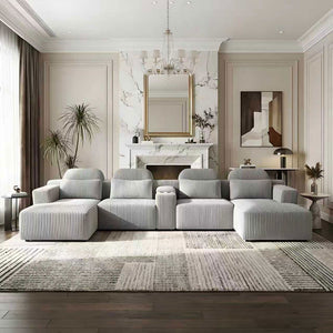 English Elm Modern Corduroy Upholstered L-shaped Sectional with Chaise for Family Living Rooms Gray W5156S00001