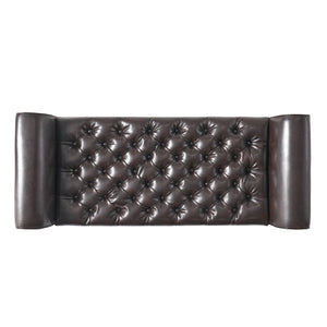 English Elm Brown Tufted Linen Storage Bench with Rolled Arms for Bedroom or Entryway N770P372389D