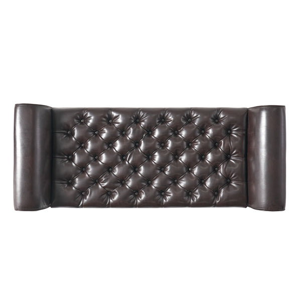 English Elm Brown Tufted Linen Storage Bench with Rolled Arms for Bedroom or Entryway N770P372389D