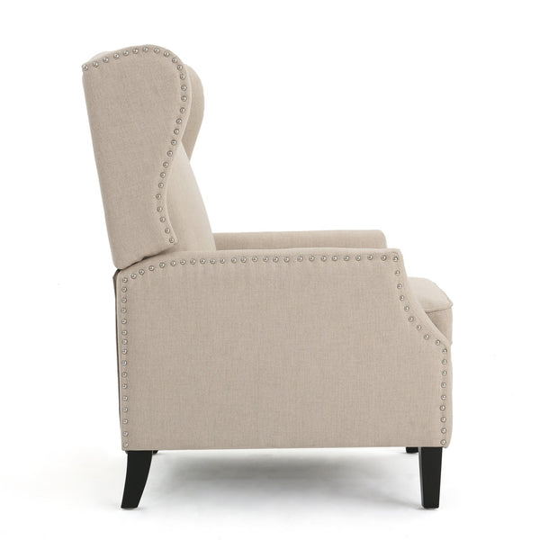 English Elm Christopher Knight Home® - Pushback Recliner Chair with Nailhead Trim and Wingback Design, Plush Fabric Comfort for Living Rooms Wheat 60760.00WHT