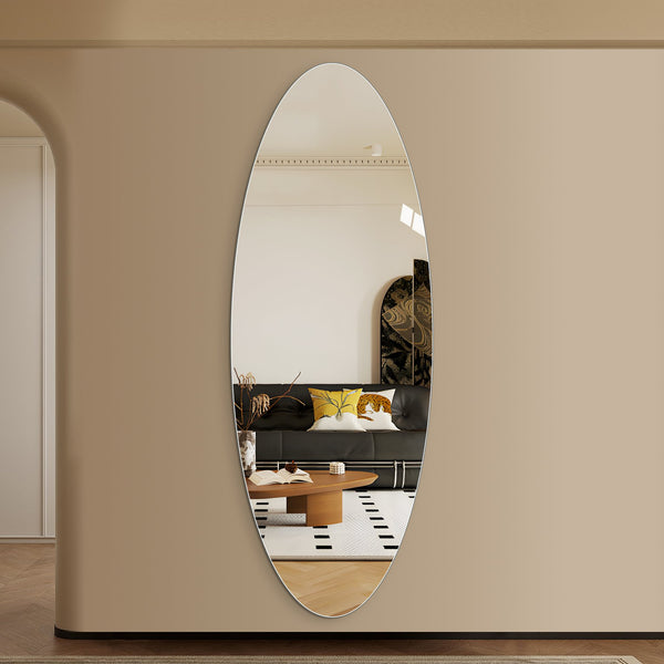 English Elm 63" Oval Frameless Full Length Wall Mirror Hd Silver Glass Shatterproof Bedroom Salon W2709P435604