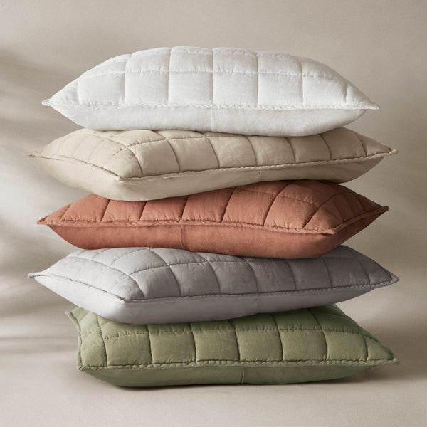 English Elm 3-piece French Linen Quilt Set Garment Washed Breathable Box Stitched Bedding Brick Red B035P408303