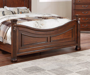 English Elm Formal Traditional California King Bed - Dark Cherry Finish With Tufted Faux Leather Headboard B011S00957