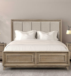 English Elm 3pc Queen Bedroom Set Oak Veneer Channel Padded Headboard Nightstands Transitional B2741S00857