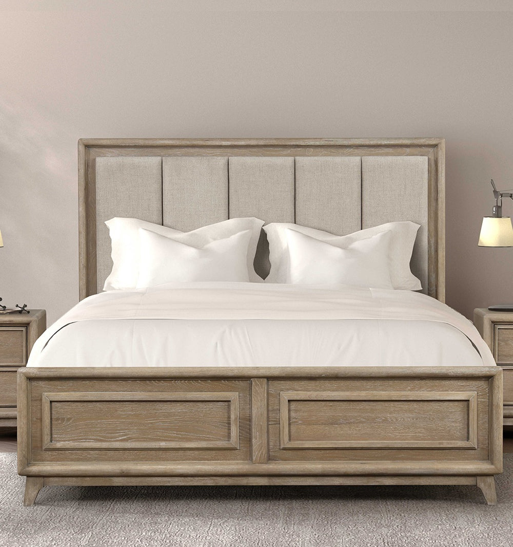 English Elm Contemporary Eastern King Bed Oak Veneer Channel Padded Headboard Transitional Bedroom B2741S00856