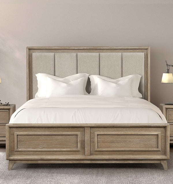 English Elm Contemporary Eastern King Bed Oak Veneer Channel Padded Headboard Transitional Bedroom B2741S00856
