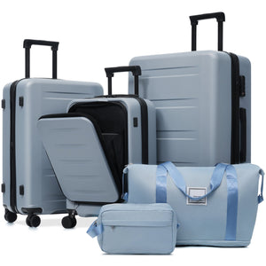English Elm Luggage 5 Piece Hardside Abs Set with Front Access Carry on and Tsa Spinner Wheels Blue N732P391544C