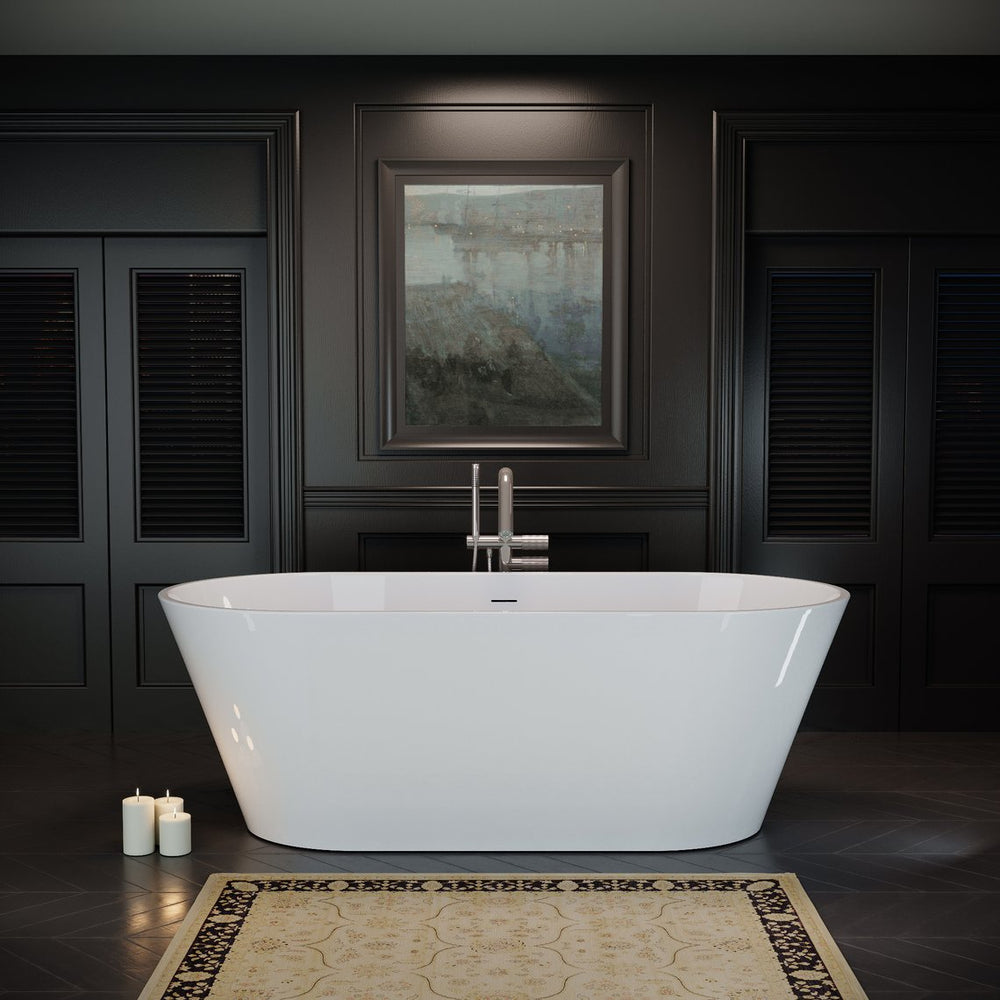 English Elm 60'' Oval Acrylic Soaking Tub Glossy White Freestanding Spa Bath with Chrome Drain W1920P351689