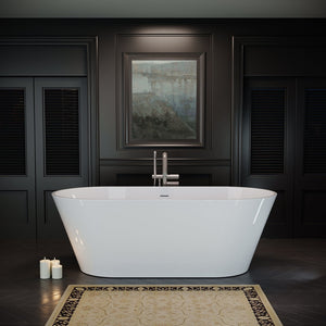 English Elm 60'' Oval Acrylic Soaking Tub Glossy White Freestanding Spa Bath with Chrome Drain W1920P351689