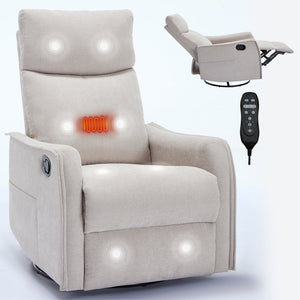 English Elm Heat Massage Rocker Recliner with Swivel Base and Vibrating Nodes for Living Room Beige W1803P251884